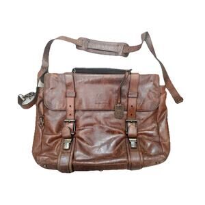 Frye Leather Messenger Laptop Bag Brown Distressed